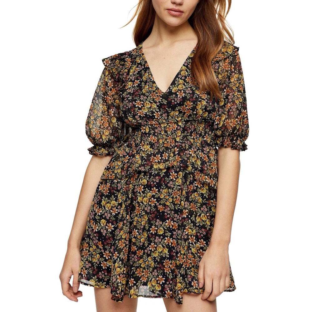 Topshop Shirred Waist Minidress, Size 2 US - Black 🤩 B7